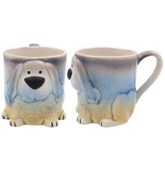 A character mug displaying a dog with 3D detailing. 