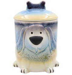 This blue and cream canister in a dog design is great for filling up with tasty treats. 