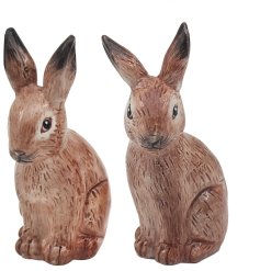 A set of 2 brown hare shaped salt and pepper pots.