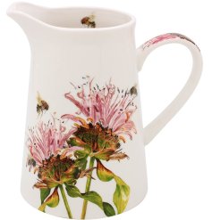 A nature-inspired white and pink floral jug.