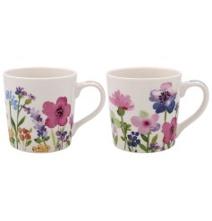 2 assorted ceramic mugs showcasing a pretty floral design. 