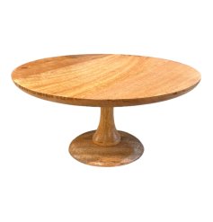 An exquisite cake plate crafted from mango wood, featuring a natural wood colour.