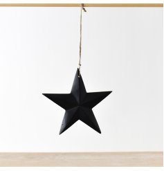 A chic wooden star hanging ornament with a matt black finish.