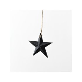 A stylish black star crafted from mango wood, equipped with a jute string for convenient hanging.