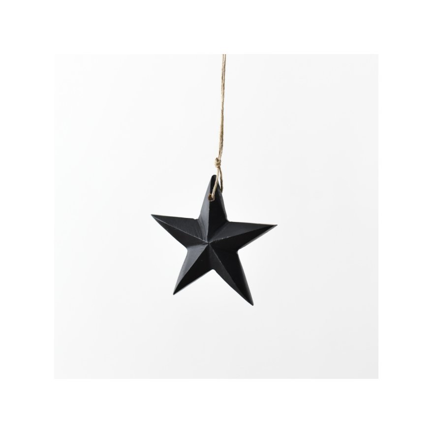 Matt Black Mango Wood Hanging Star 11cm