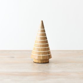 Stylish and chic Christmas tree ornament crafted from mango wood, featuring white engraved striped details.