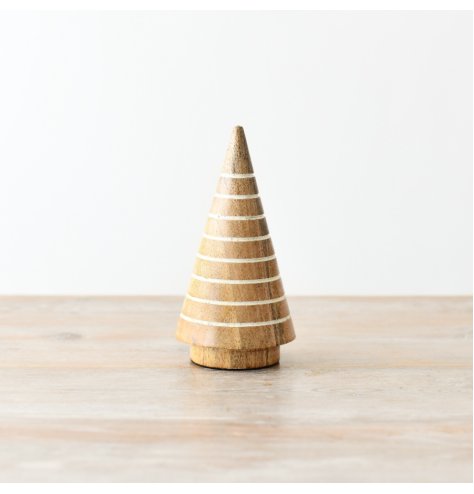 An on trend and minimalist Christmas tree ornament crafted from mango wood