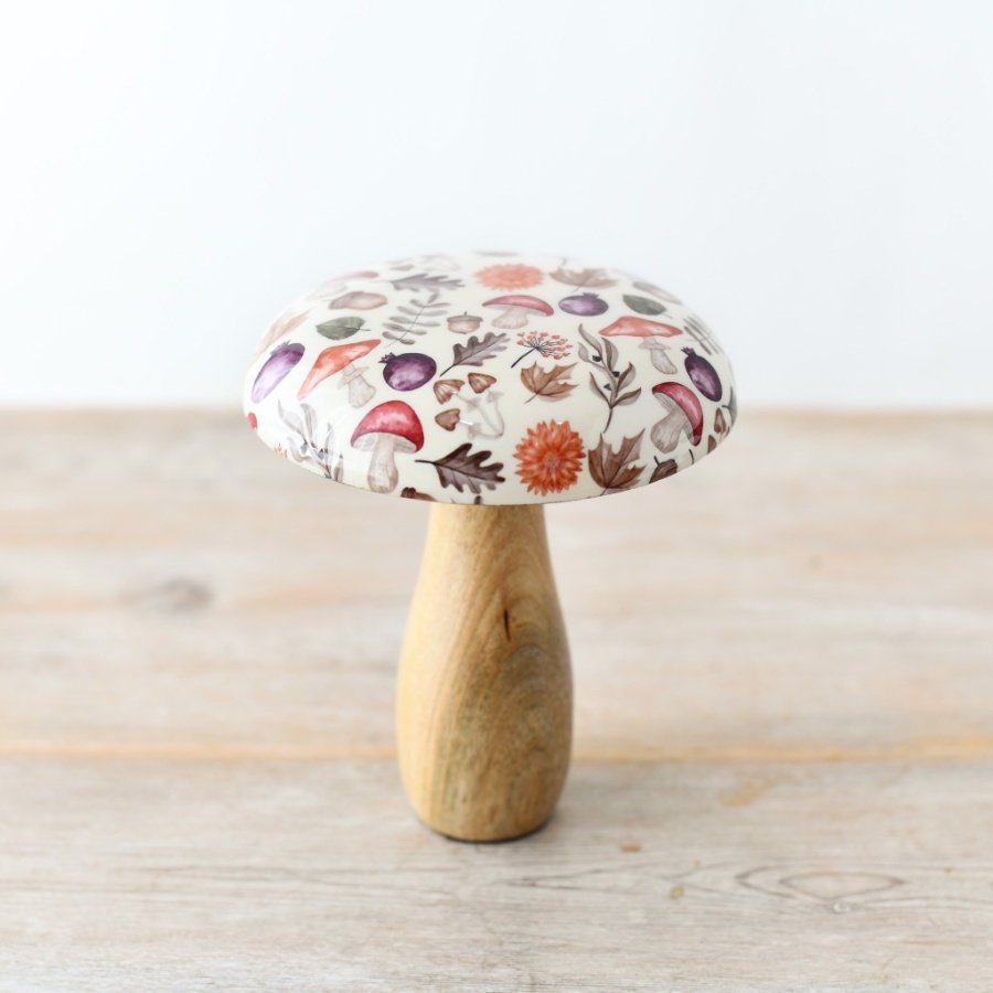 15cm, Wooden Autumnal Mushroom