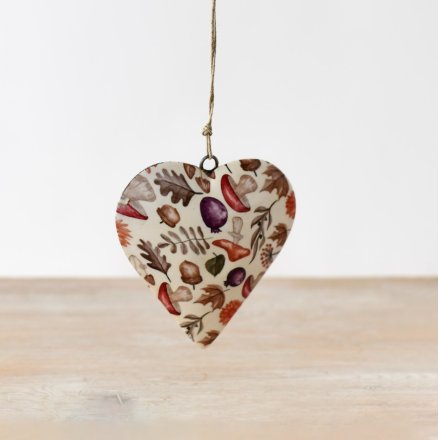 Hanging Metal Heart W/ Autumnal Mushroom Print