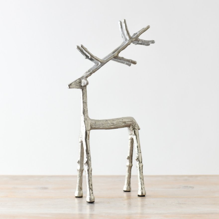 35cm Silver Aluminium Reindeer Deco