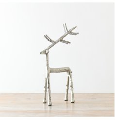 A delightful silver reindeer ornament with a charming rustic finish