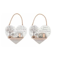 A variety of two wooden plaques adorned with 3D wooden decals of caravans and popular camping quotes.