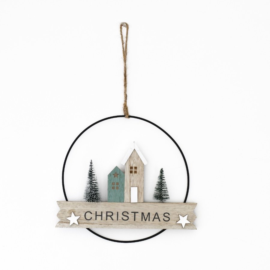 Christmas House Scene Metal Hanging Deco