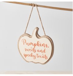 A double layered pumpkin shaped sign in chic autumnal colours. 
