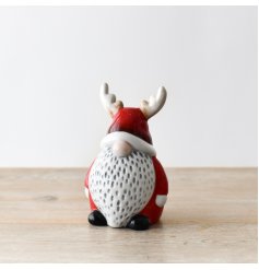 Standing Red Santa w/ Deer Hat 15cm
