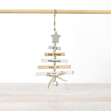 White & Natural Wooden Tree Hanger