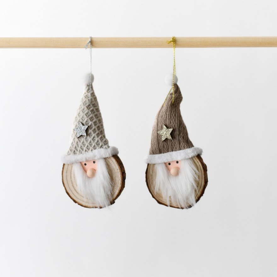 Neutral Pinewood Hanging Santa