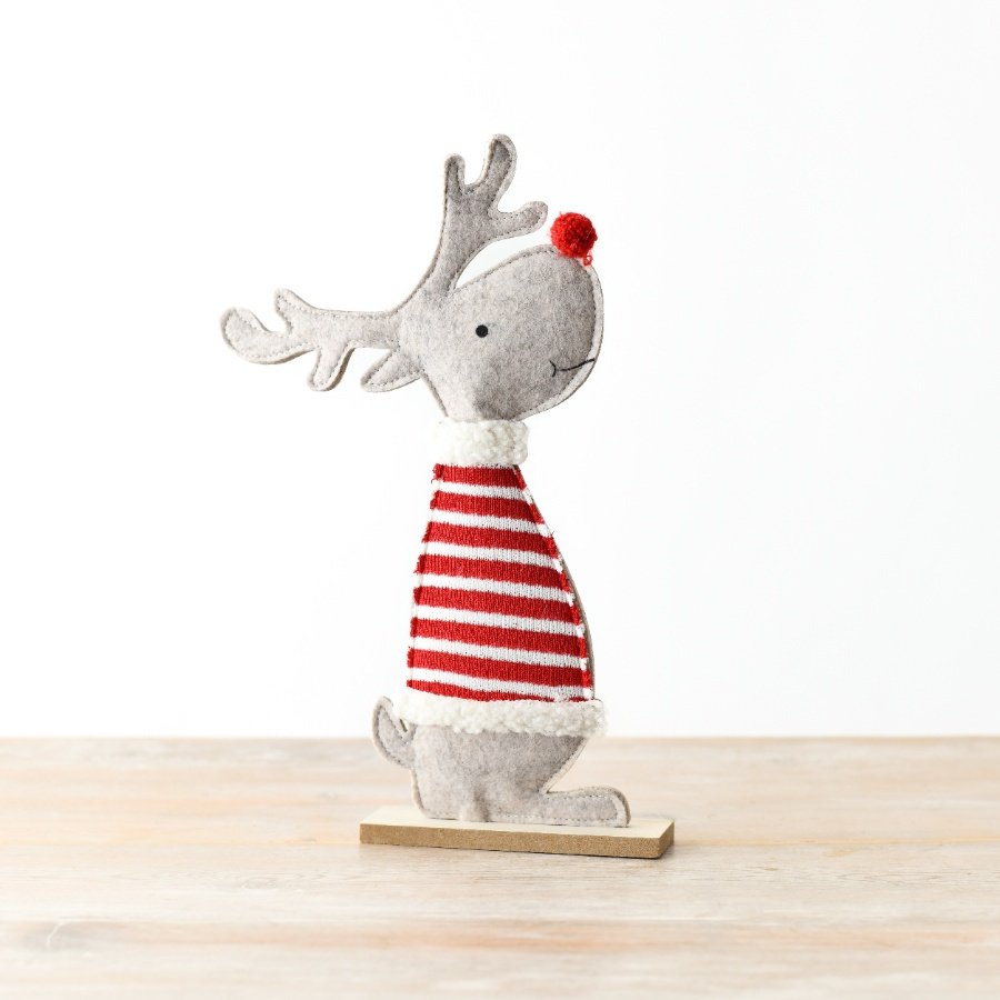 Reindeer w/ Red & White Jumper, 32cm