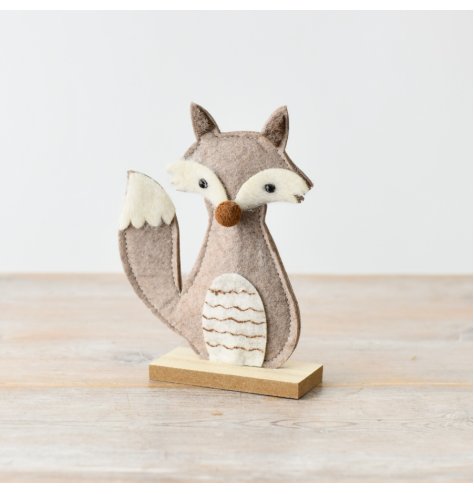 Felt Fox On Wooden Base