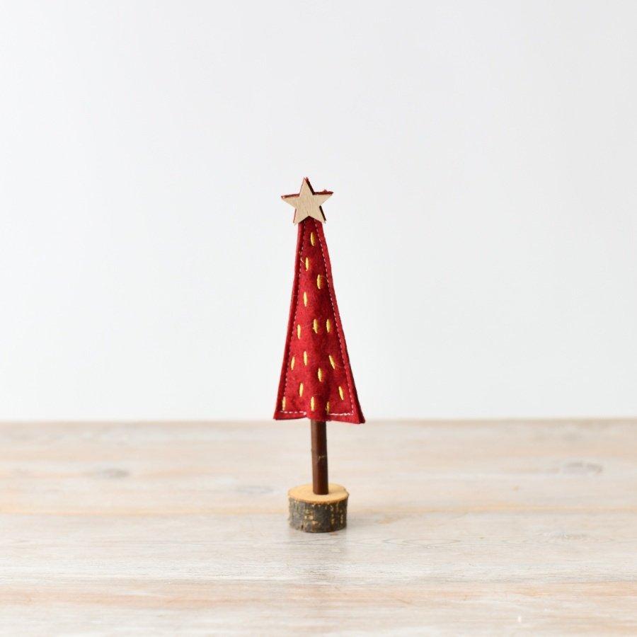 Small Red Felt Christmas Tree on Base