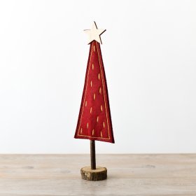 Red & Gold Felt Tree w/ Wooden Base, 36cm 