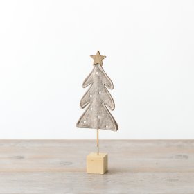 Grey Felt Tree On Base w/ Wooden Star, 28cm 