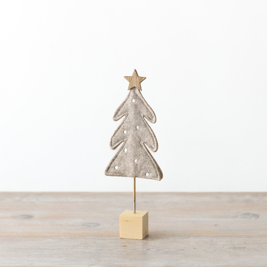 Grey Felt Tree On Base w/ Wooden Star