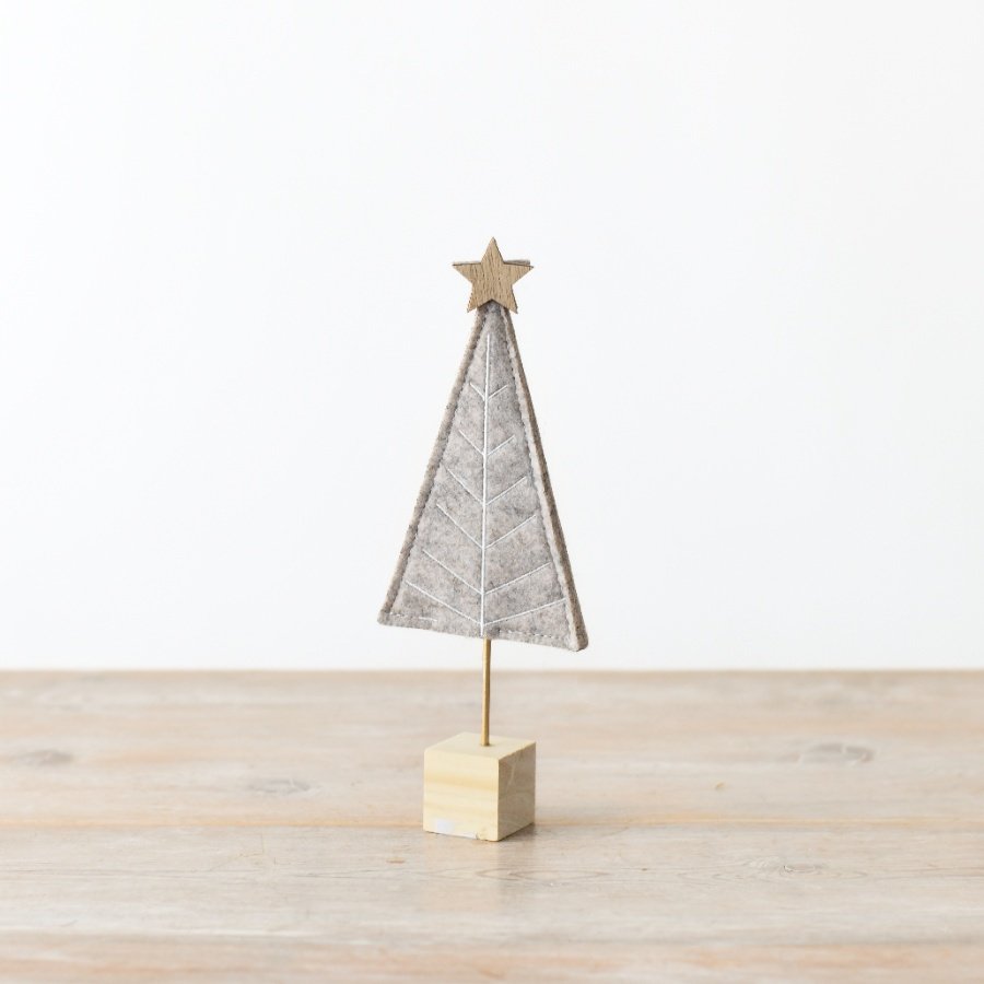 Grey Felt tree On Wooden Base, 28.5cm
