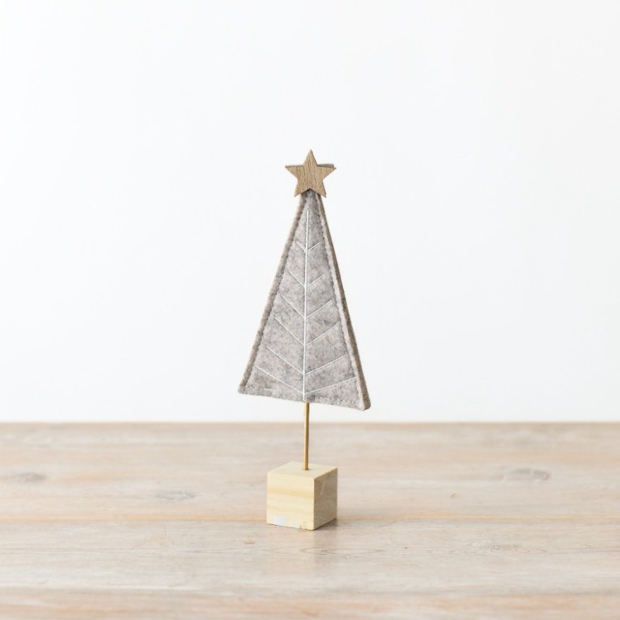 Grey Felt tree On Wooden Base