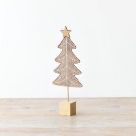 Beige Felt Tree w/ Wooden Base, 28cm 