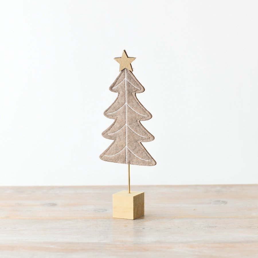 Beige Felt Tree w/ Wooden Base, 28cm
