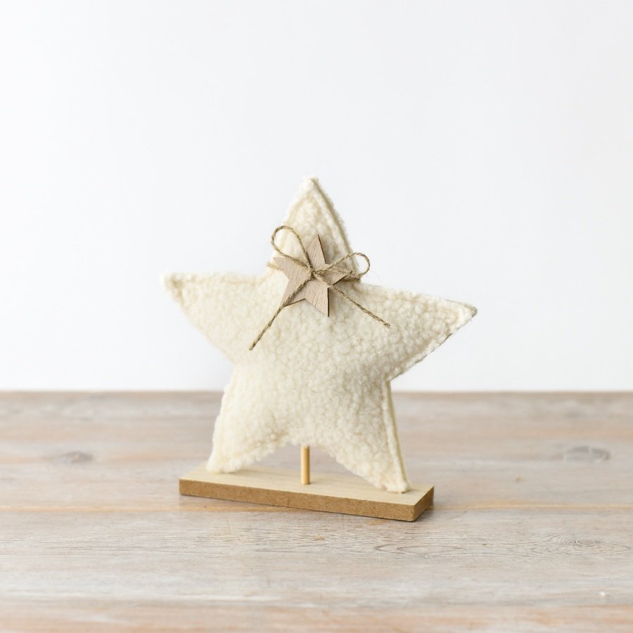 Sherpa Fabric Star on Wooden Base