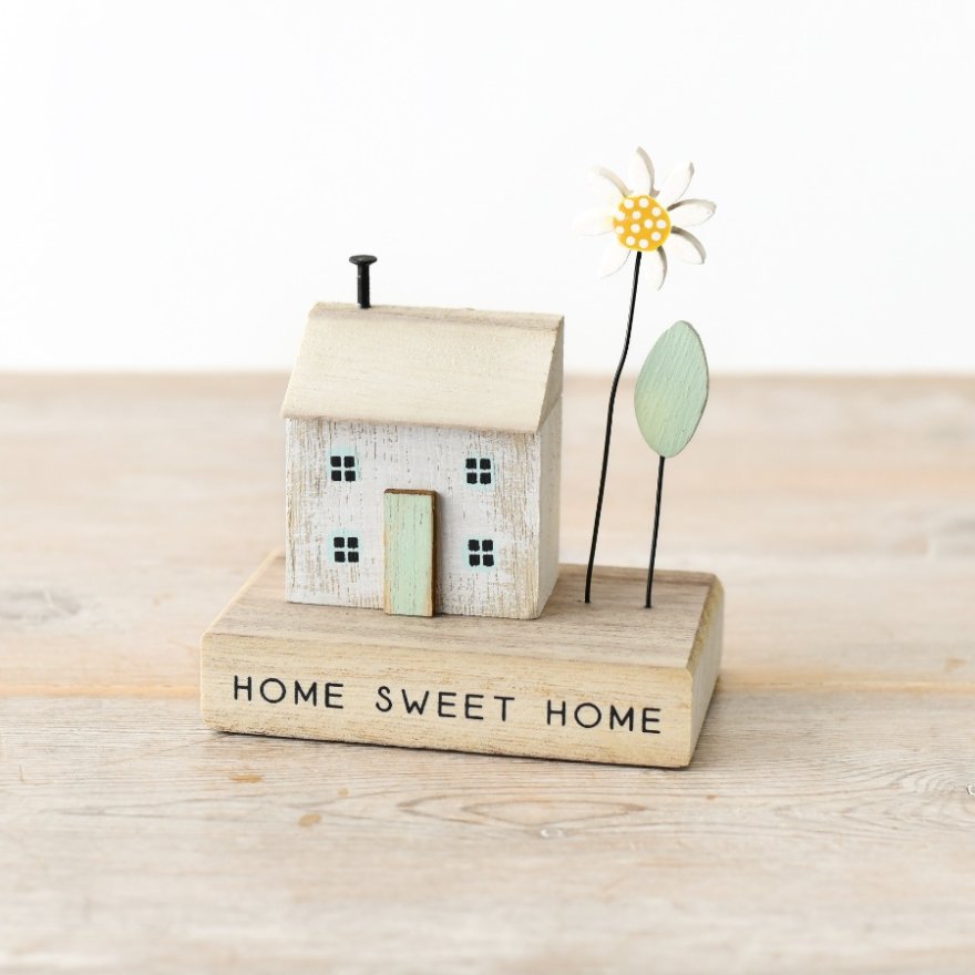 Wooden 'Home Sweet Home' House w/ Sunflower 11cm