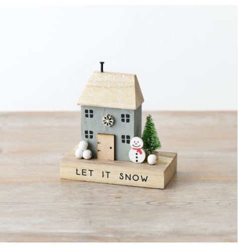 Let It Snow Wooden Block House with Snowman