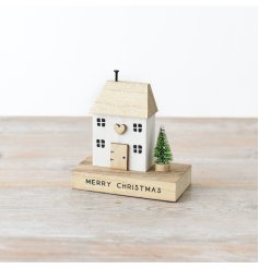 Festive Wooden House Block with Heart