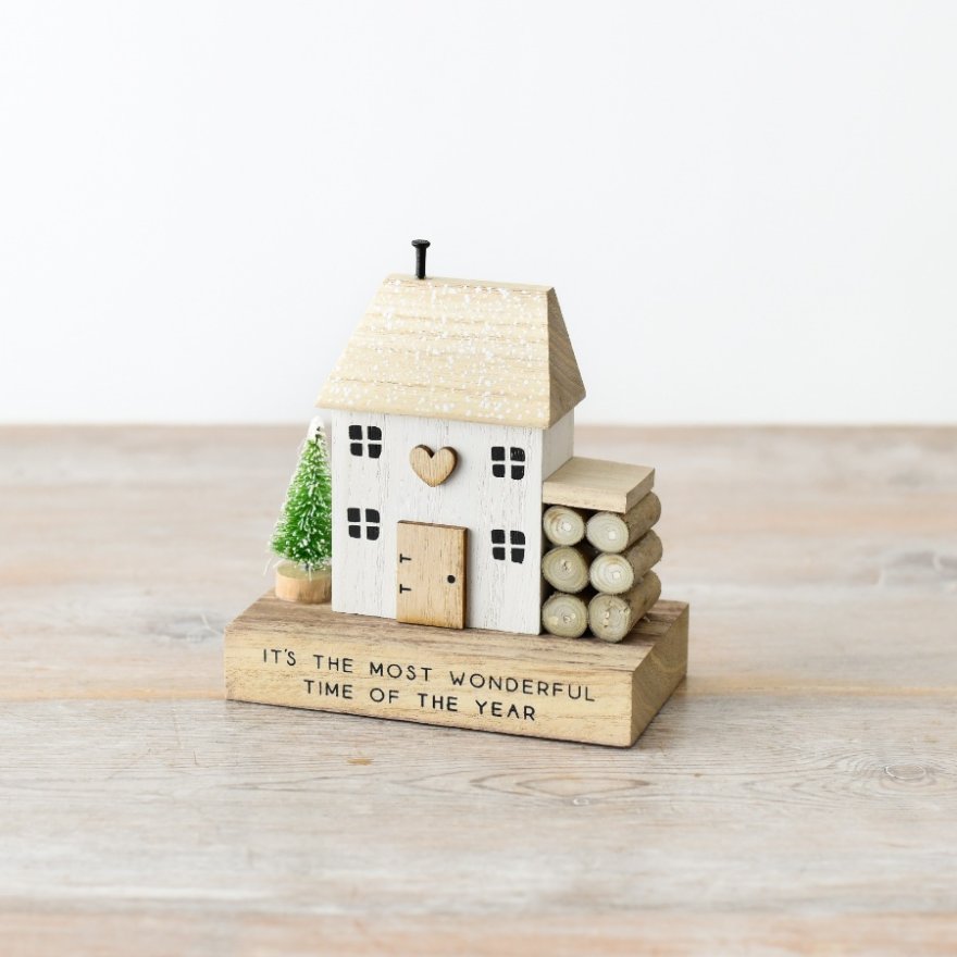 It's the most wonderful time... Wooden Festive House, 12cm