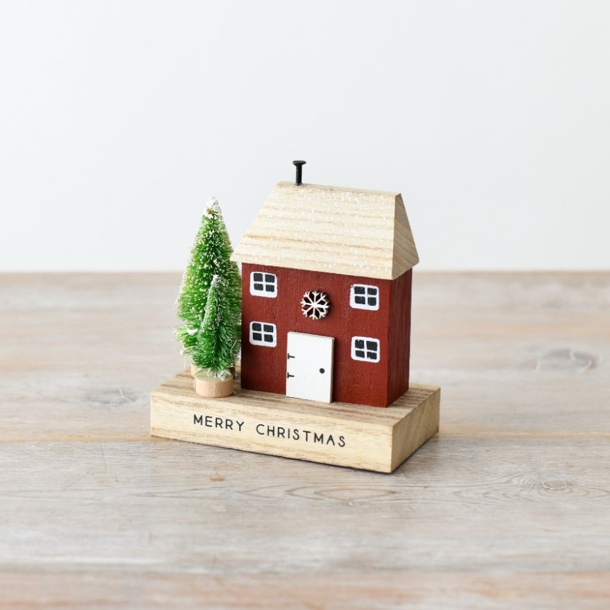 Wooden House Block with Snowflake, 12cm