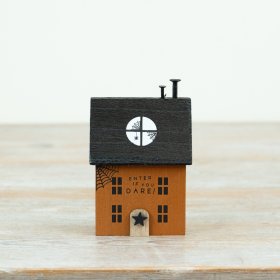 Transform your home into a spooky sanctuary with our Orange & Black Wooden House Block Decor 