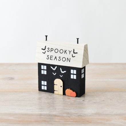 Spooky Season Wooden House Block, 12.5cm