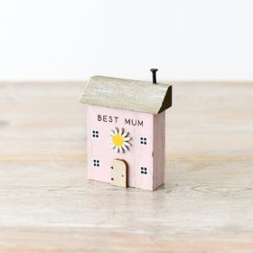 Express your appreciation for mum with our handmade wooden house block featuring 'Best Mum' design