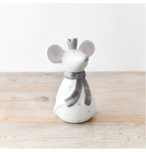 Ceramic Mouse Ornament w/ Crown & Scarf