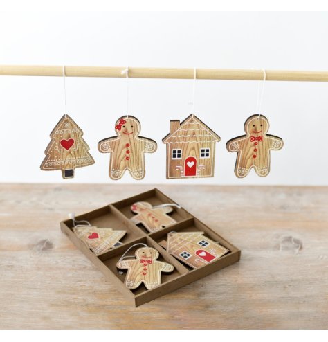 Enhance your holiday decor with our charming Wooden Gingerbread Person and House hanging ornament