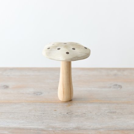 Whitewash Wooden Mushroom w/ Gold Spots 