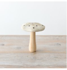 Whitewash Wooden mushroom with Gold Spots 