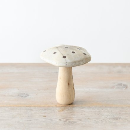 Whitewash Wooden Mushroom w/ Gold Spots