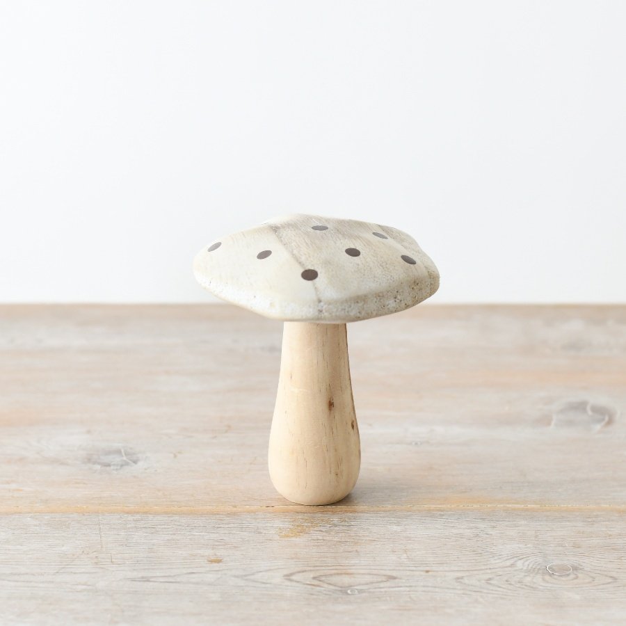 Whitewash Wooden Mushroom 12cm