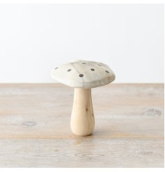 Whitewash Wooden Mushroom With Gold Spots
