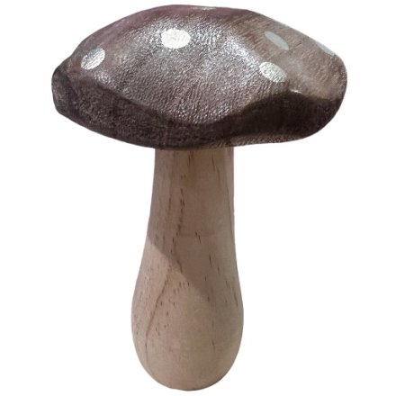 Natural Wooden Mushroom W/ Polkadot, 12cm
