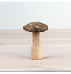 Natural Wooden Mushroom W/ Polkadot, 12cm