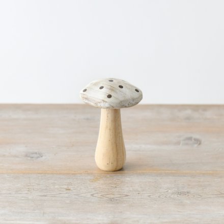 White Wooden Mushroom w/ Gold Spots 